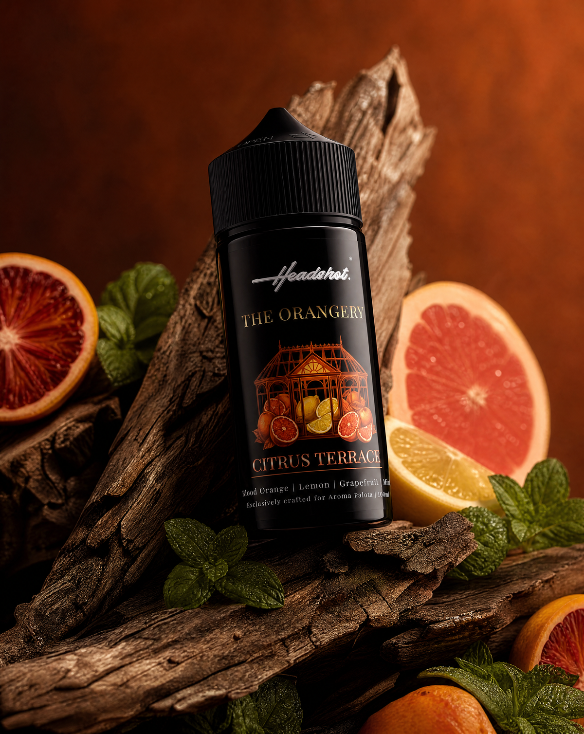 CITRUS TERRACE Orange Blutorange Zitrone Grapefruit Ice Aroma von HEADSHOT, Anwendung und Stimmungsbild