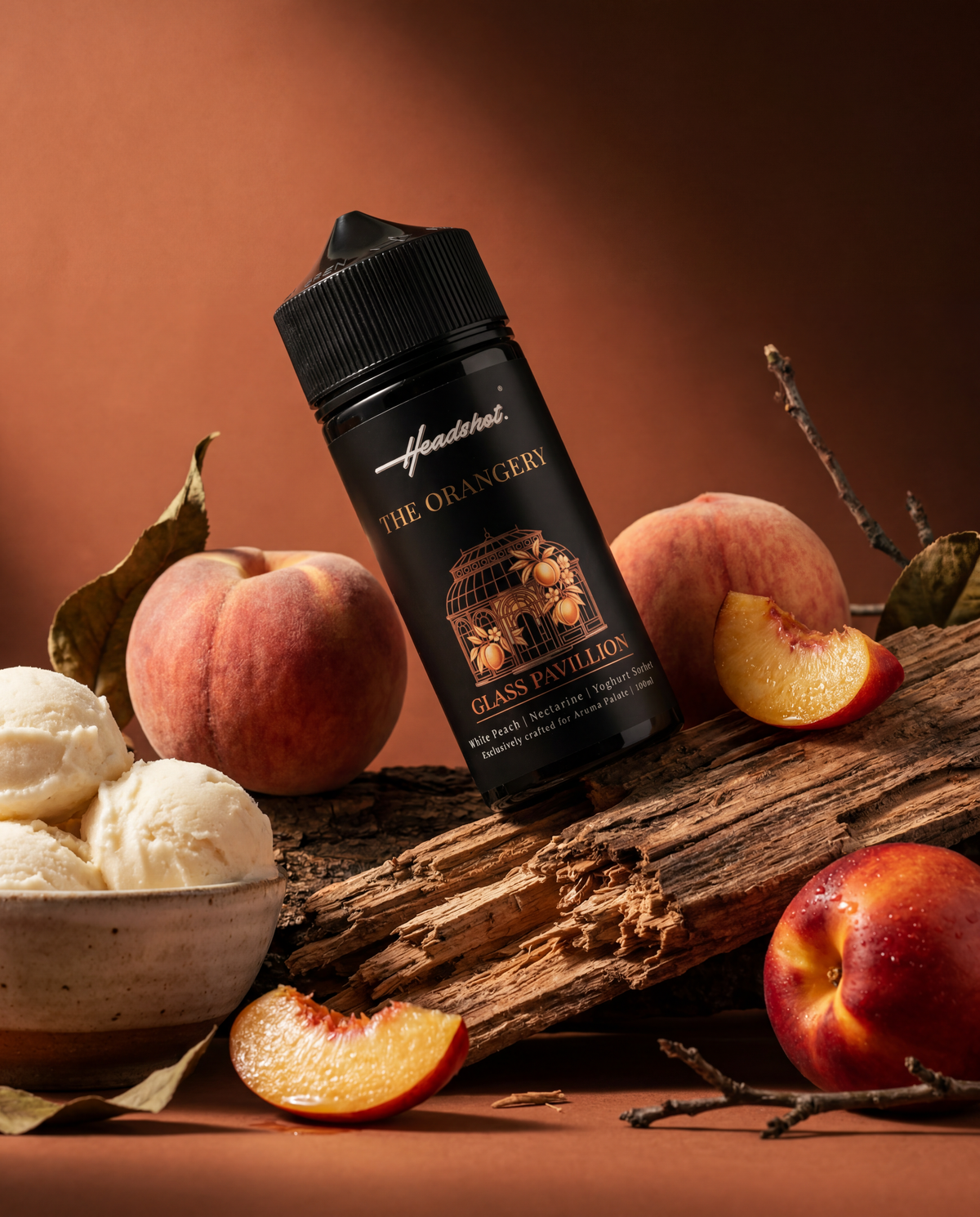 GLASS PAVILLION Nektarine Pfirsich Joghurt Aroma von HEADSHOT, Anwendung und Stimmungsbild